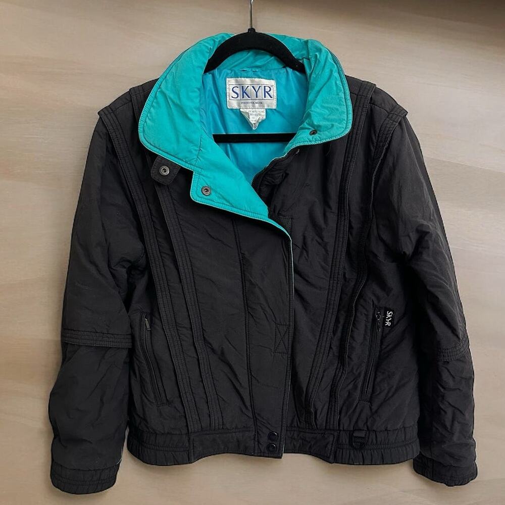 Vintage 90s SKYR‎ Black Teal Ski Snow Jacket Women's 10